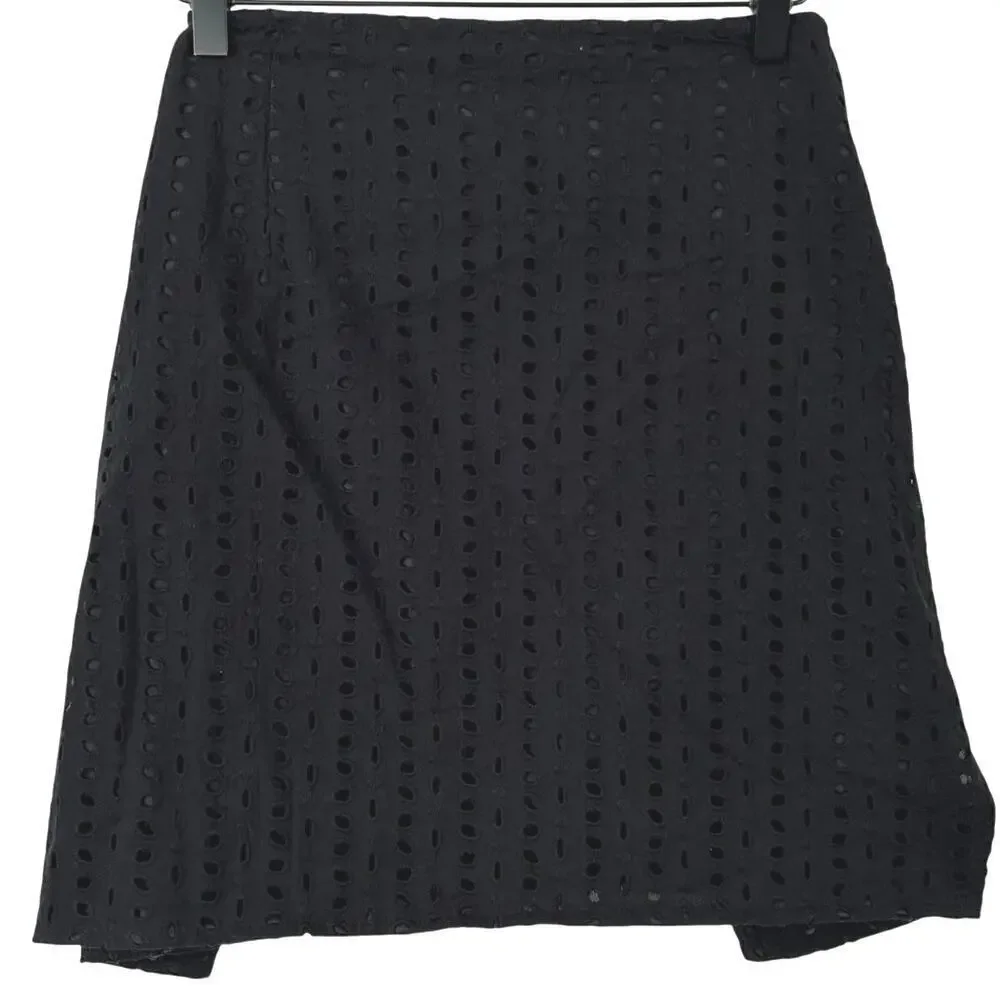 PrettyLittleThing Broderie Eyelet Mini Skirt Black Office Women 24 NWT